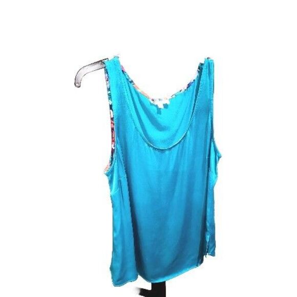 FLOREAT LOVED By ANTHROPOLOGE Sz L Teal Rayon Silky Coastal Clean Girl Tank Top - Picture 1 of 6